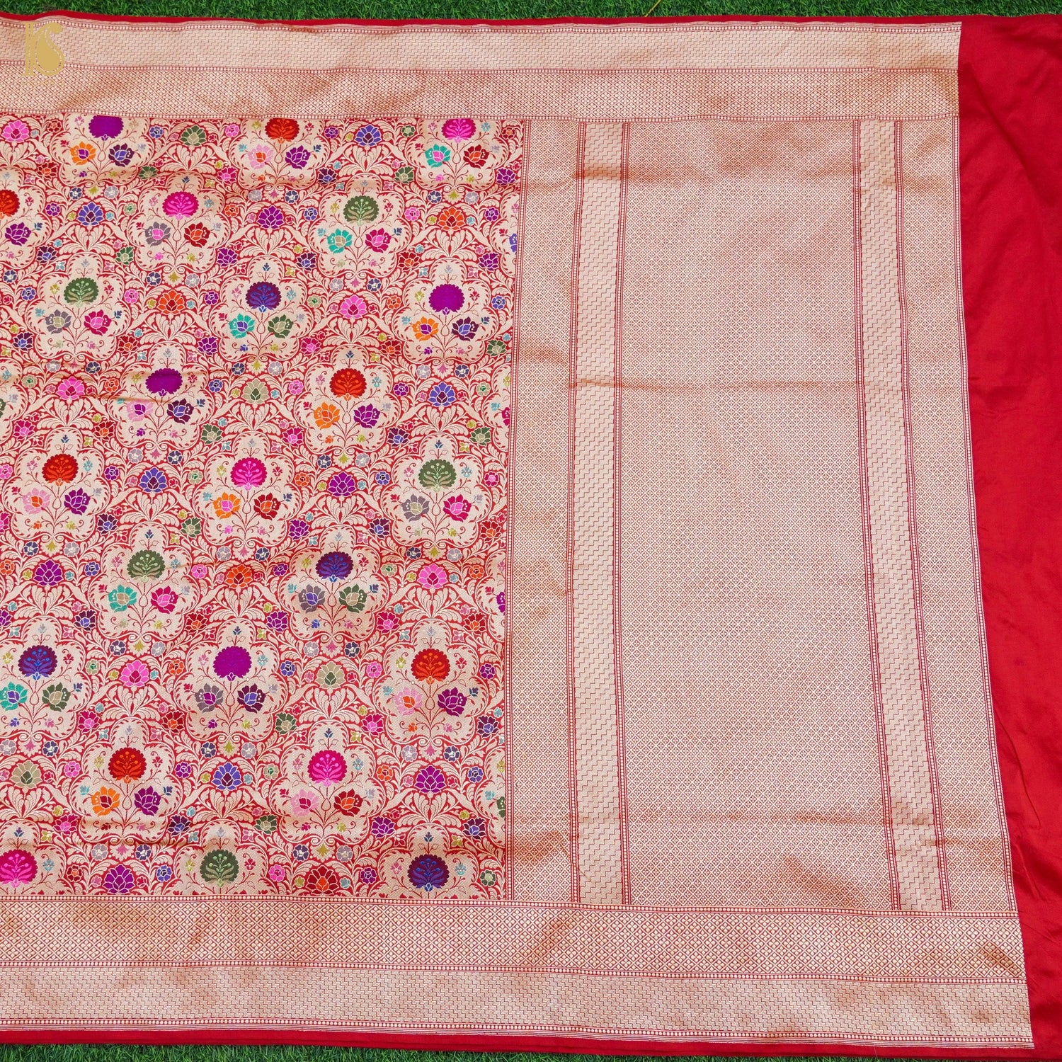 Crimson Red Pure Katan Silk Handwoven Banarasi Kinkhab Kadwa Jaal Saree - Khinkhwab
