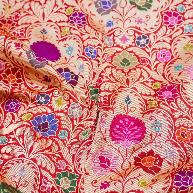 Crimson Red Pure Katan Silk Handwoven Banarasi Kinkhab Kadwa Jaal Saree - Khinkhwab