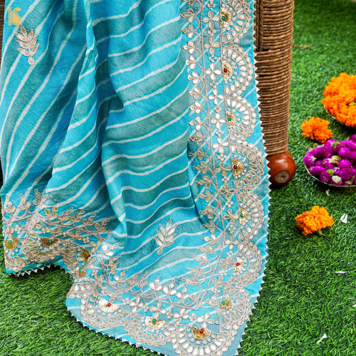 Leheriya Tussar Silk Gotta Patti Embriodery Saree