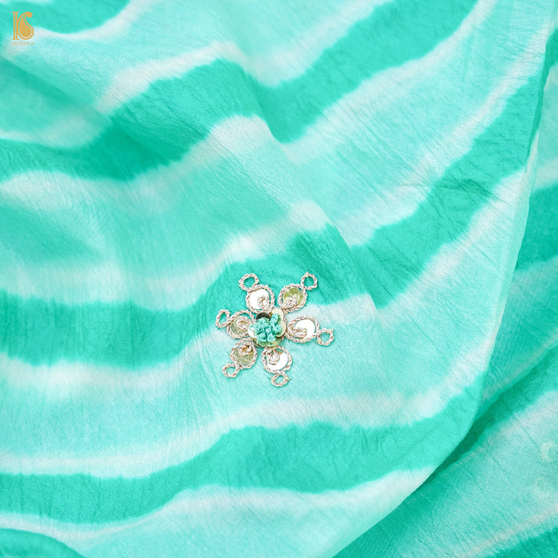 Green Leheriya Pure Tussar Silk Aari & Zardozi with Scalloped Border Saree
