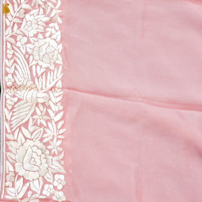 Pink Handcrafted Parsi Gara Pure Organza Saree