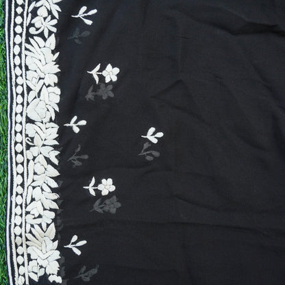 Black Handcrafted Parsi Gara Pure Georgette Saree - Khinkhwab