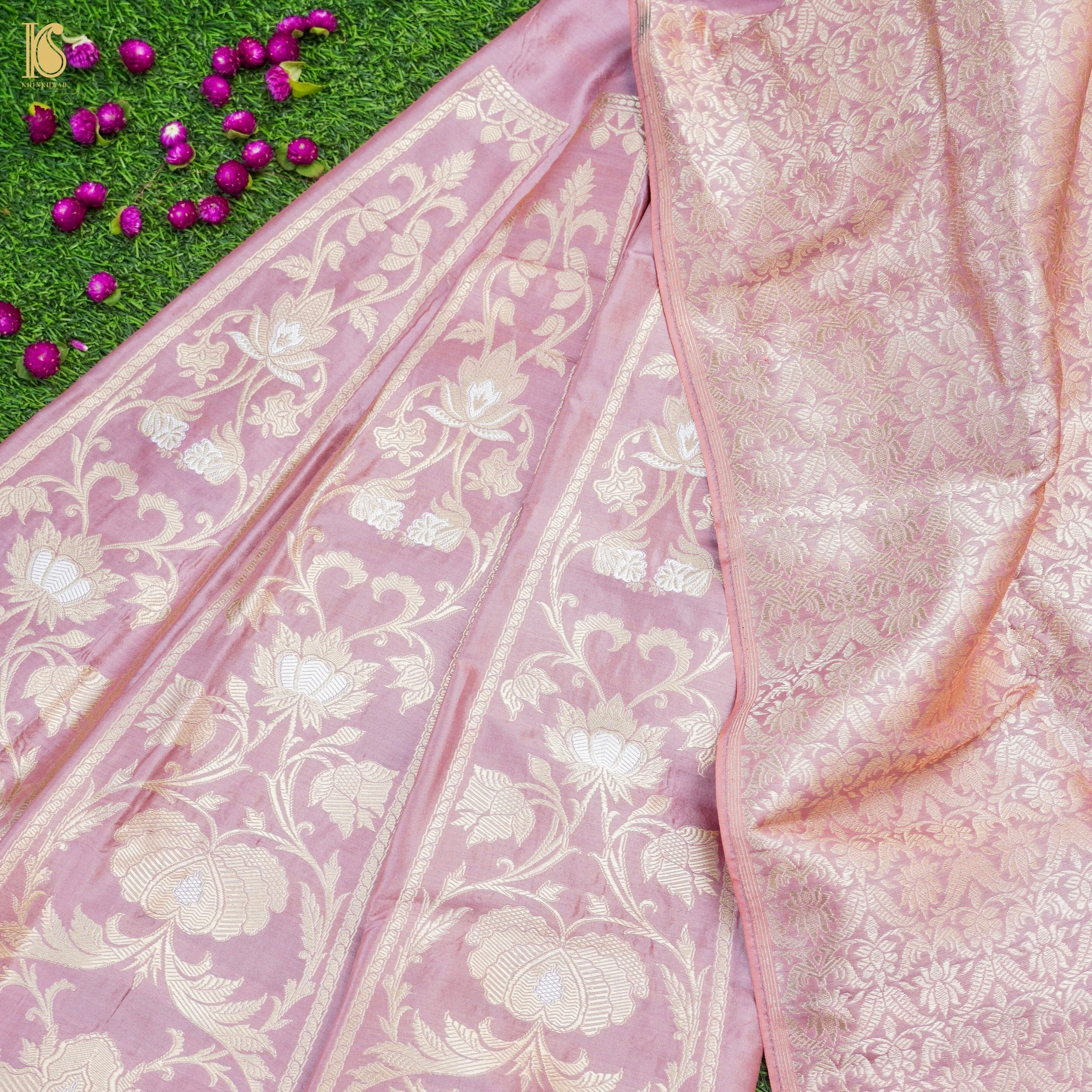 Pink Pure Katan Silk Handloom Banarasi Kalidar Lehenga