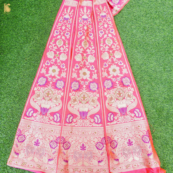 Rani Pink Pure Katan Silk Handloom Banarasi Kalidar Lehenga