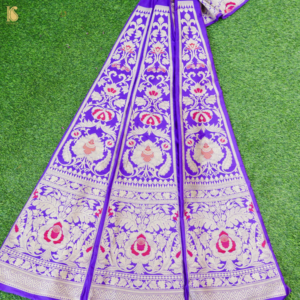 Purple Pure Katan Silk Handloom Banarasi Kalidar Lehenga