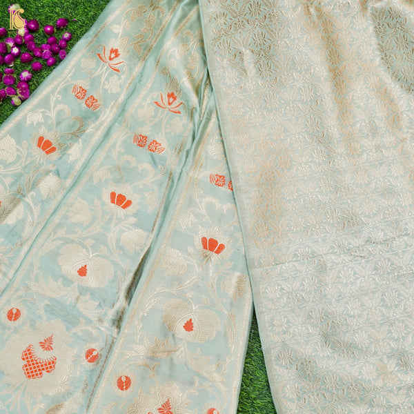 Nebula Blue Pure Katan Silk Handloom Banarasi Kalidar Lehenga