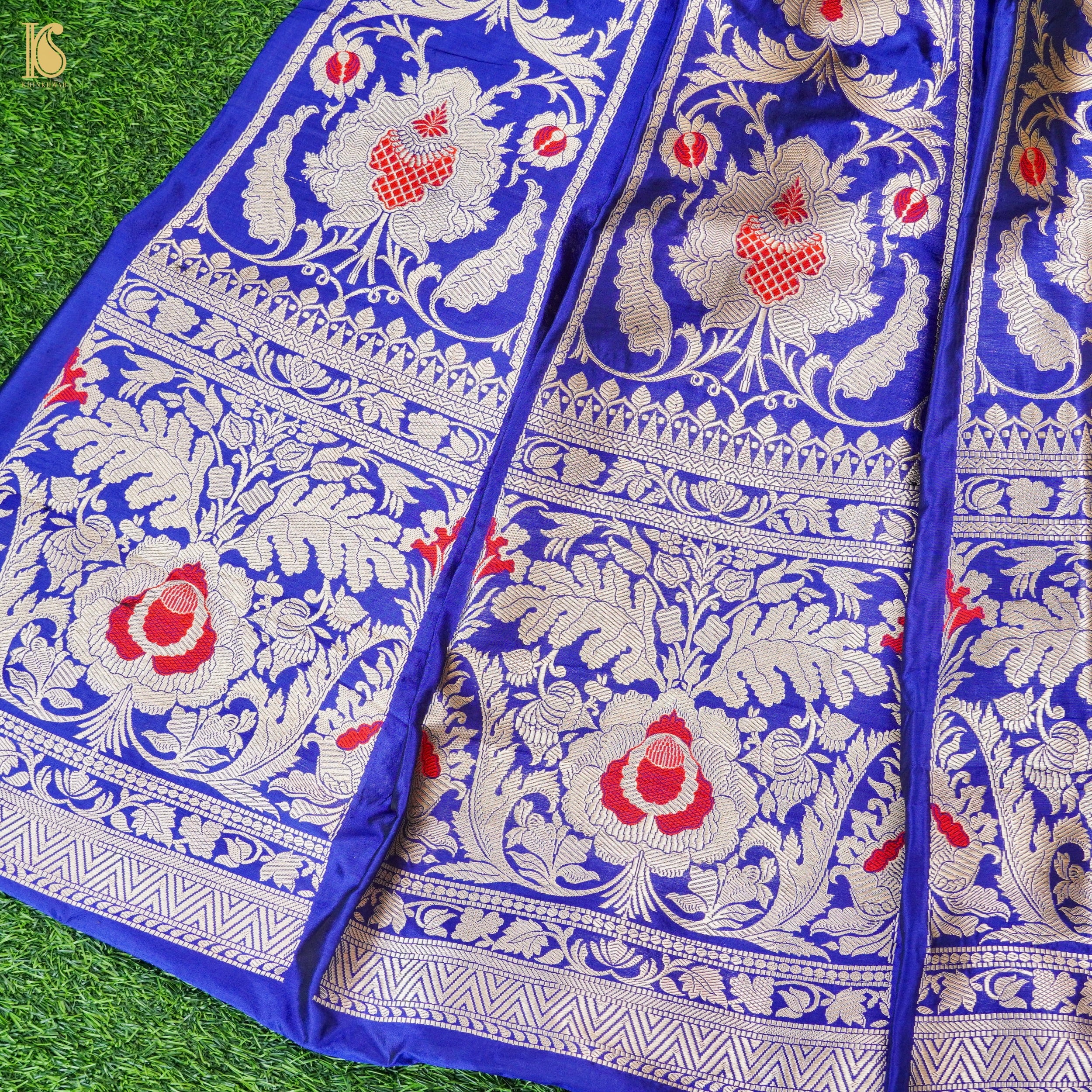 Persian Blue Pure Katan Silk Handloom Banarasi Kalidar Lehenga