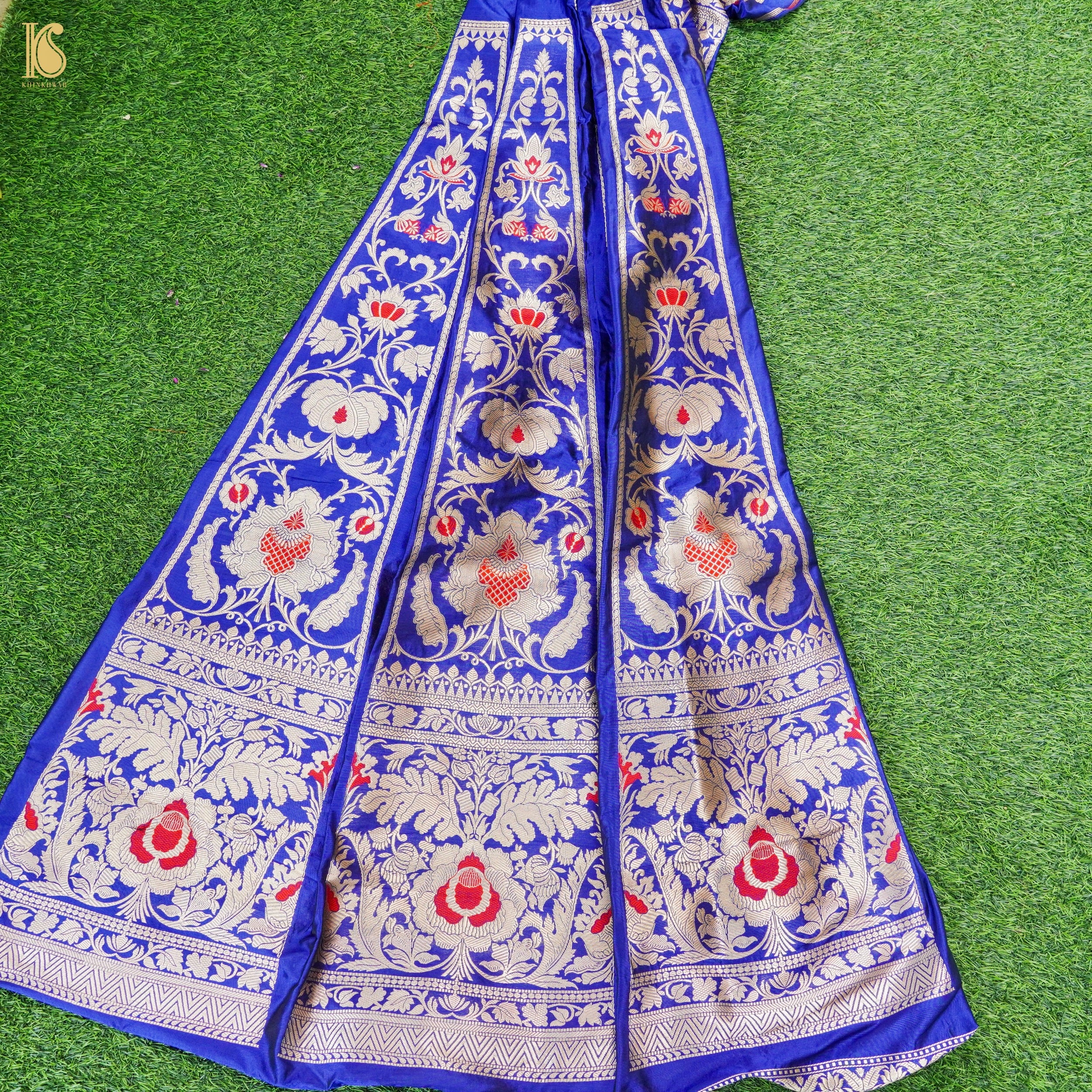 Persian Blue Pure Katan Silk Handloom Banarasi Kalidar Lehenga