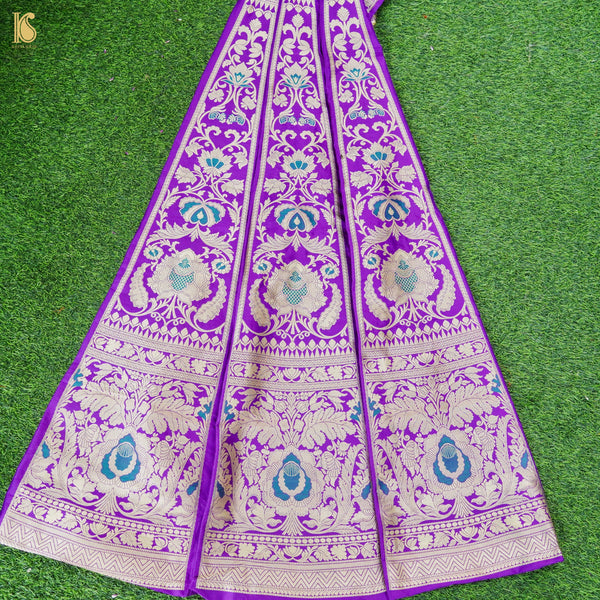 Purple Pure Katan Silk Handloom Banarasi Kalidar Lehenga