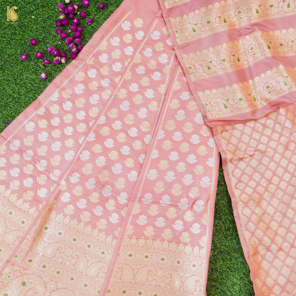 Handloom Pure Katan Silk Pink Banarasi Kalidar Lehenga