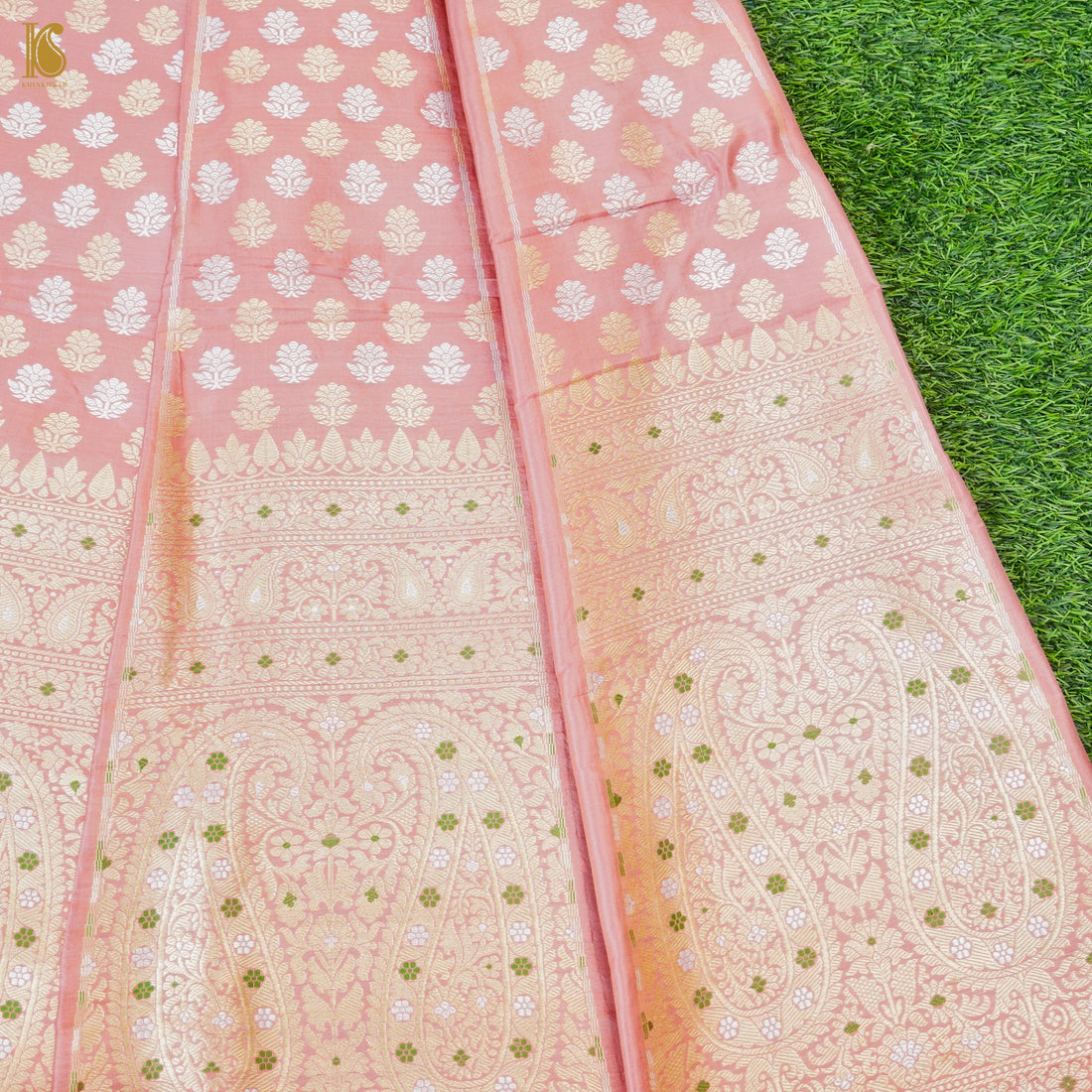 Handloom Pure Katan Silk Pink Banarasi Kalidar Lehenga