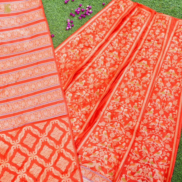 Red Pure Katan Silk Handloom Banarasi Kalidar Shikargah Lehenga