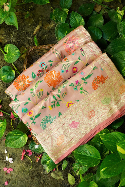 Handloom Banarasi Katan Silk Kadwa Meenakari Jaal Saree