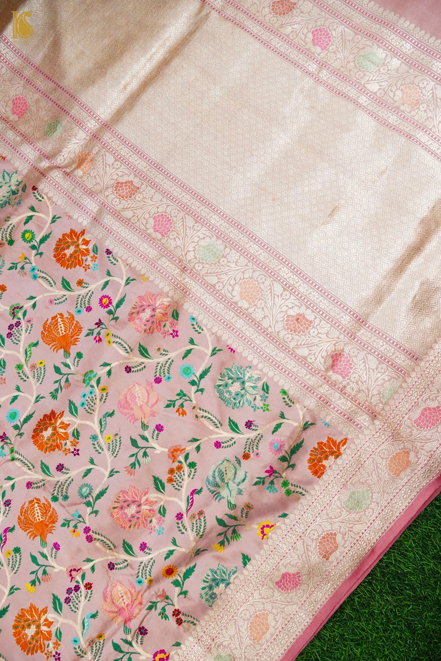 Handloom Banarasi Katan Silk Kadwa Meenakari Jaal Saree