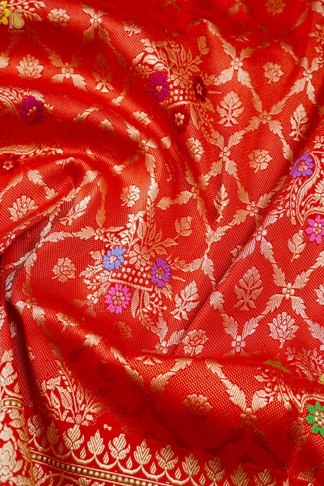 Handloom Banarasi Katan Silk Meenakari Kadwa Jaal Kinkhab Saree