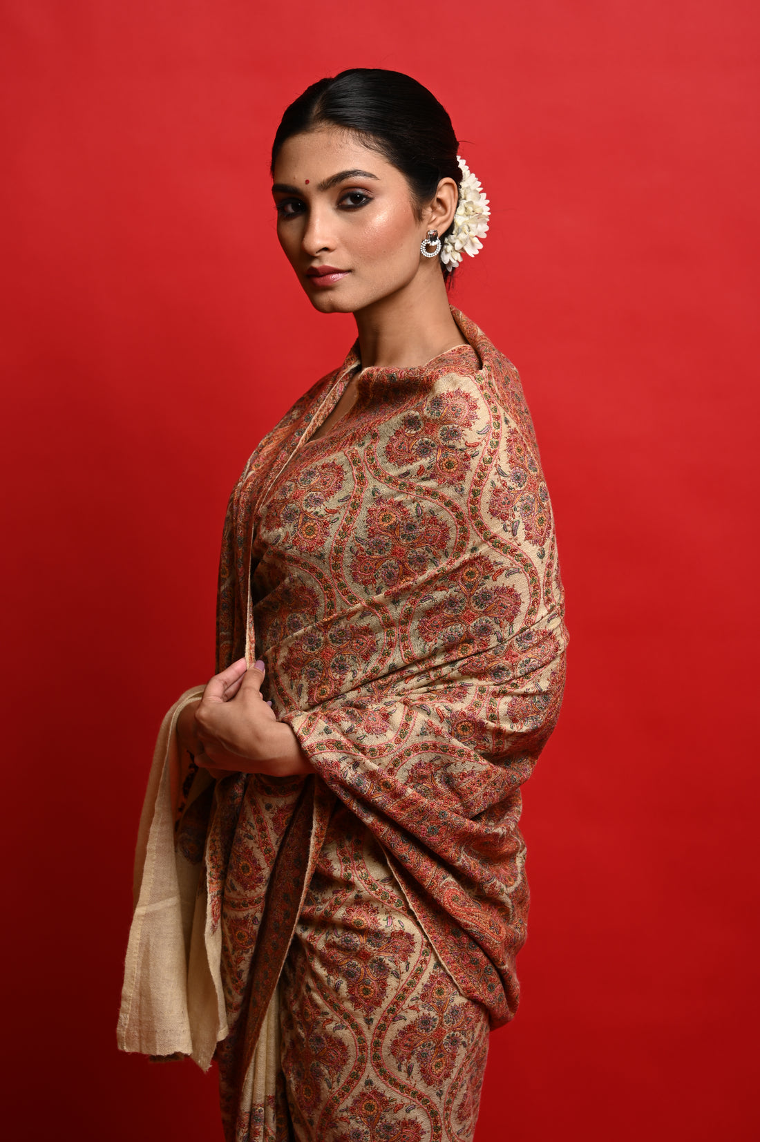 Pure Pashmina Sozni Embriodery Heirloom Kashmiri Saree