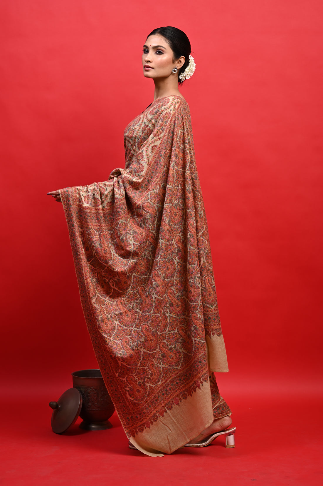 Pure Pashmina Sozni Embriodery Heirloom Kashmiri Saree