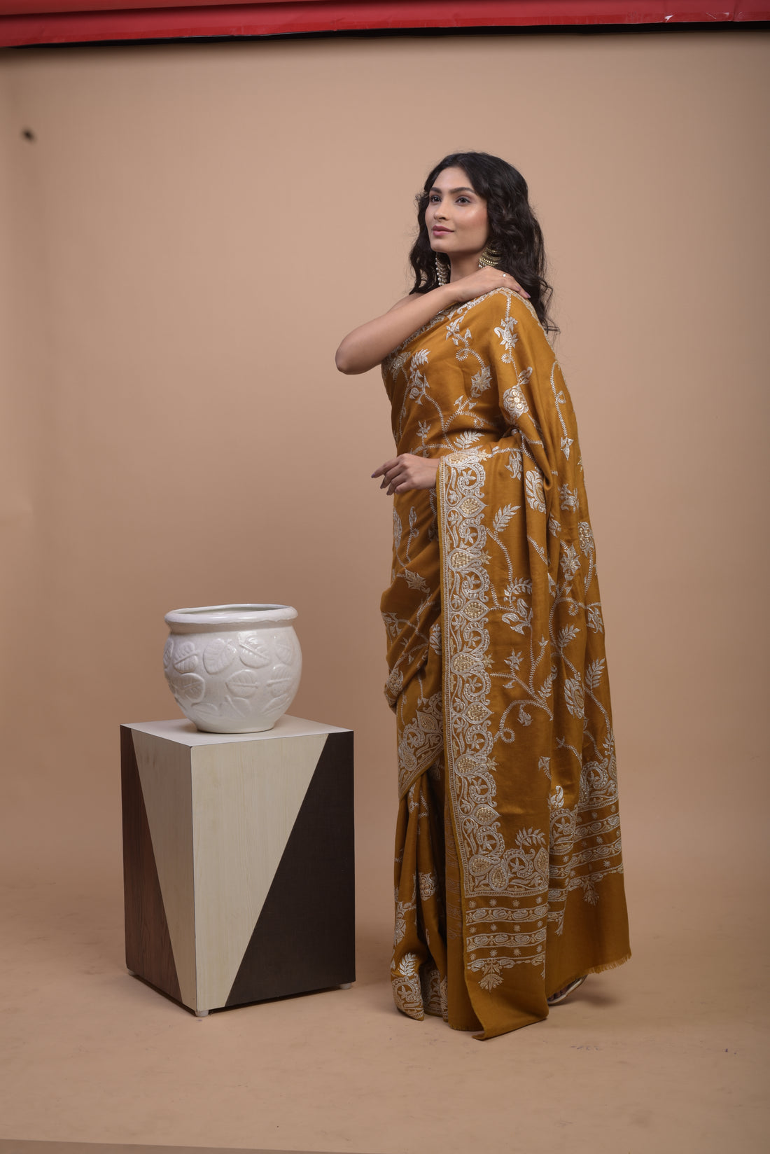 Pure Pashmina Tilla Embriodery Kashmiri Saree