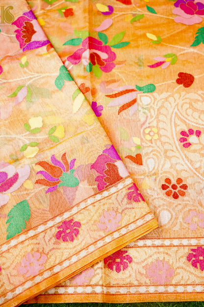 Handloom Banarasi Real Silver Zari Cotton by Tissue Saree