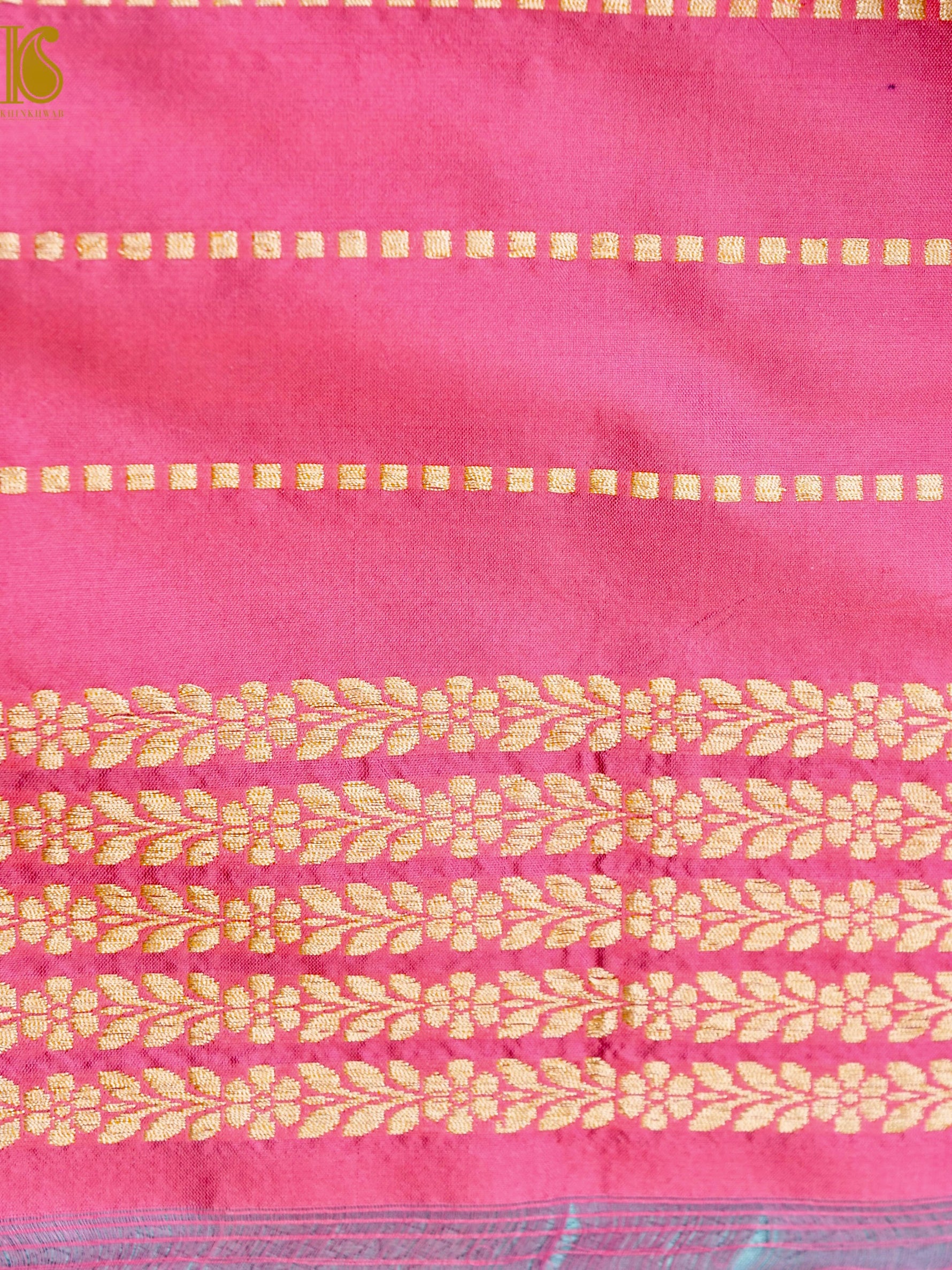 Handloom Banarasi Mashru Katan Silk Saree with Aada Weave and Border Blouse