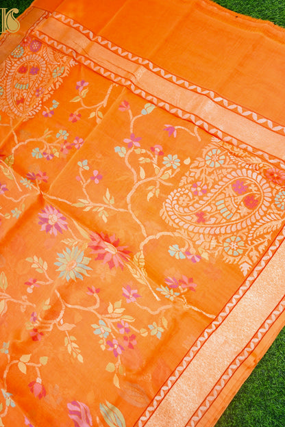 Handloom Banarasi Real Silver Zari Cotton by Kora Saree