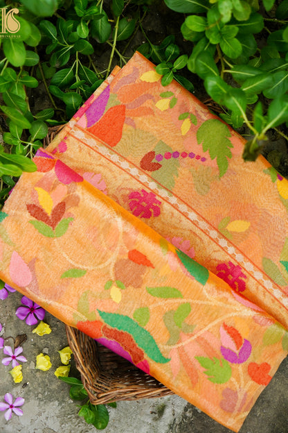 Handloom Banarasi Real Silver Zari Cotton by Tissue Saree
