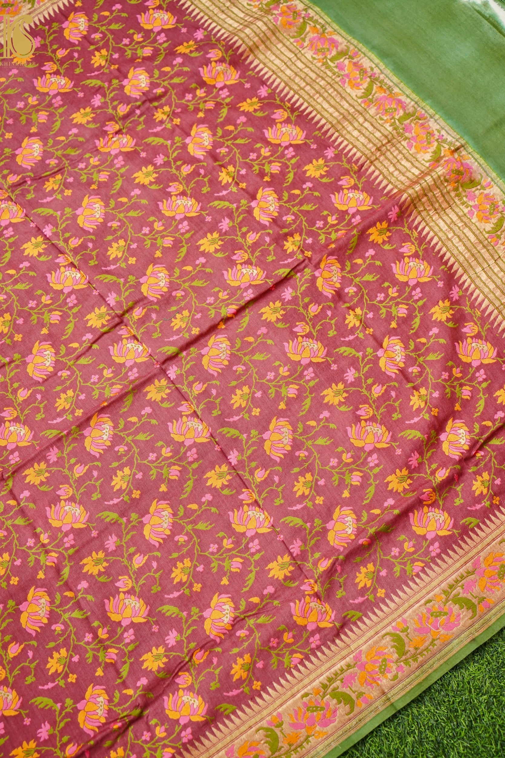 Banarasi Moonga Silk Dupatta with Meenakari