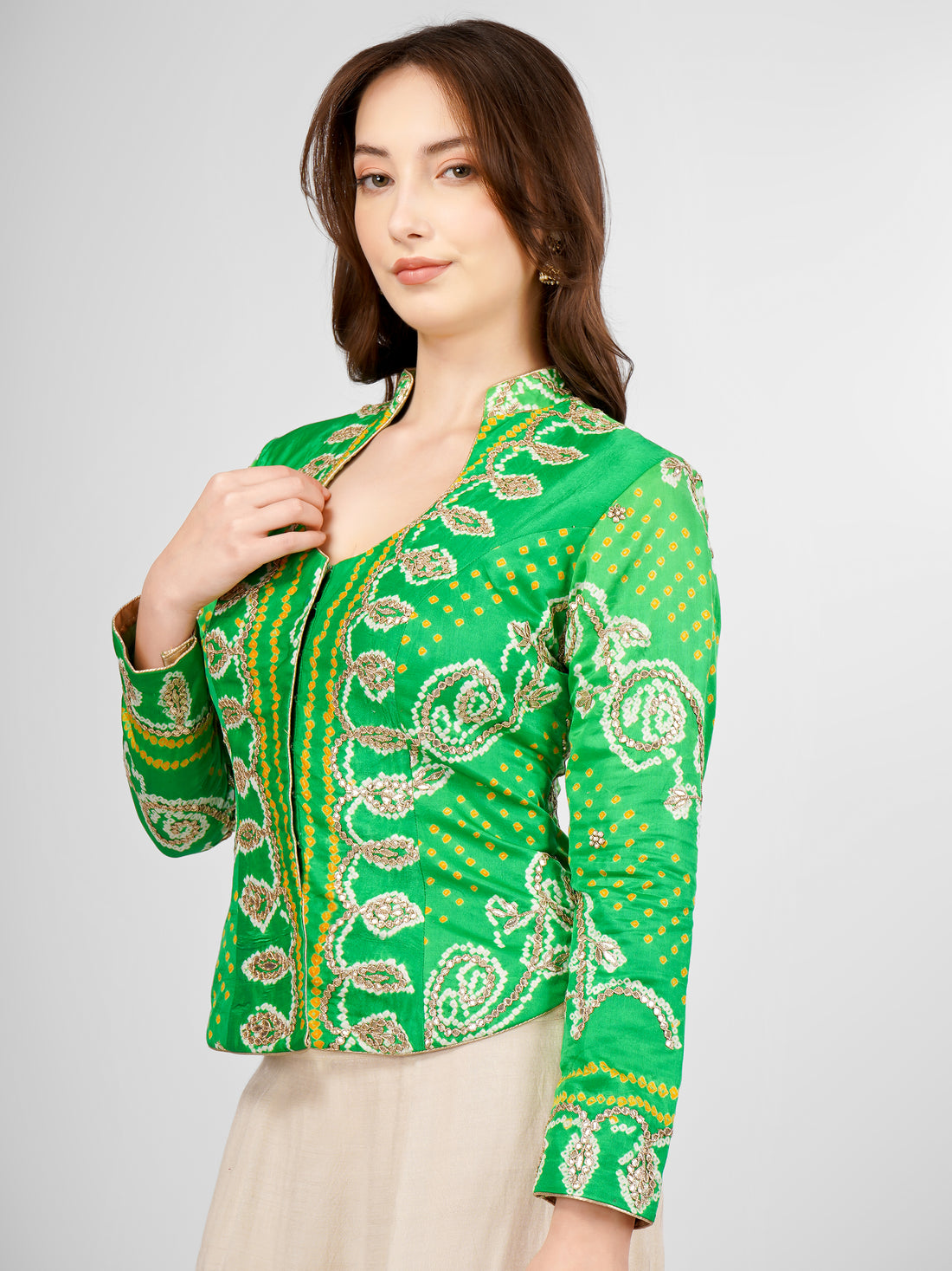 Handwoven Bandhani with Gotta Patti Stitched Jacket Blouse