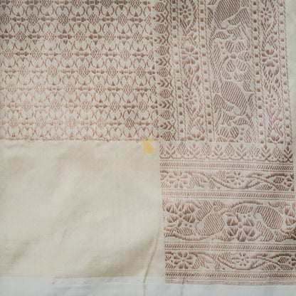 Handloom Katan Silk Off White Banarasi Shikargah Saree - Khinkhwab