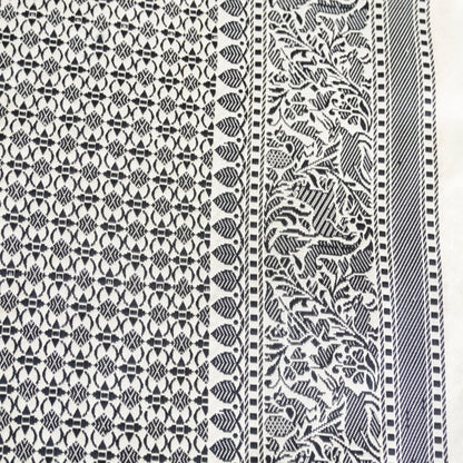 Handloom Katan Silk White &amp; Black Resham Shikargah Banarasi Saree - Khinkhwab