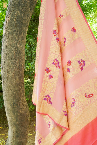 Handwoven Banarasi Georgette Dupatta with Floral Meenakari