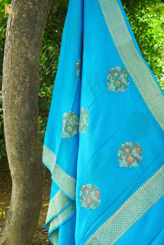 Handwoven Banarasi Georgette Dupatta with Floral Meenakari