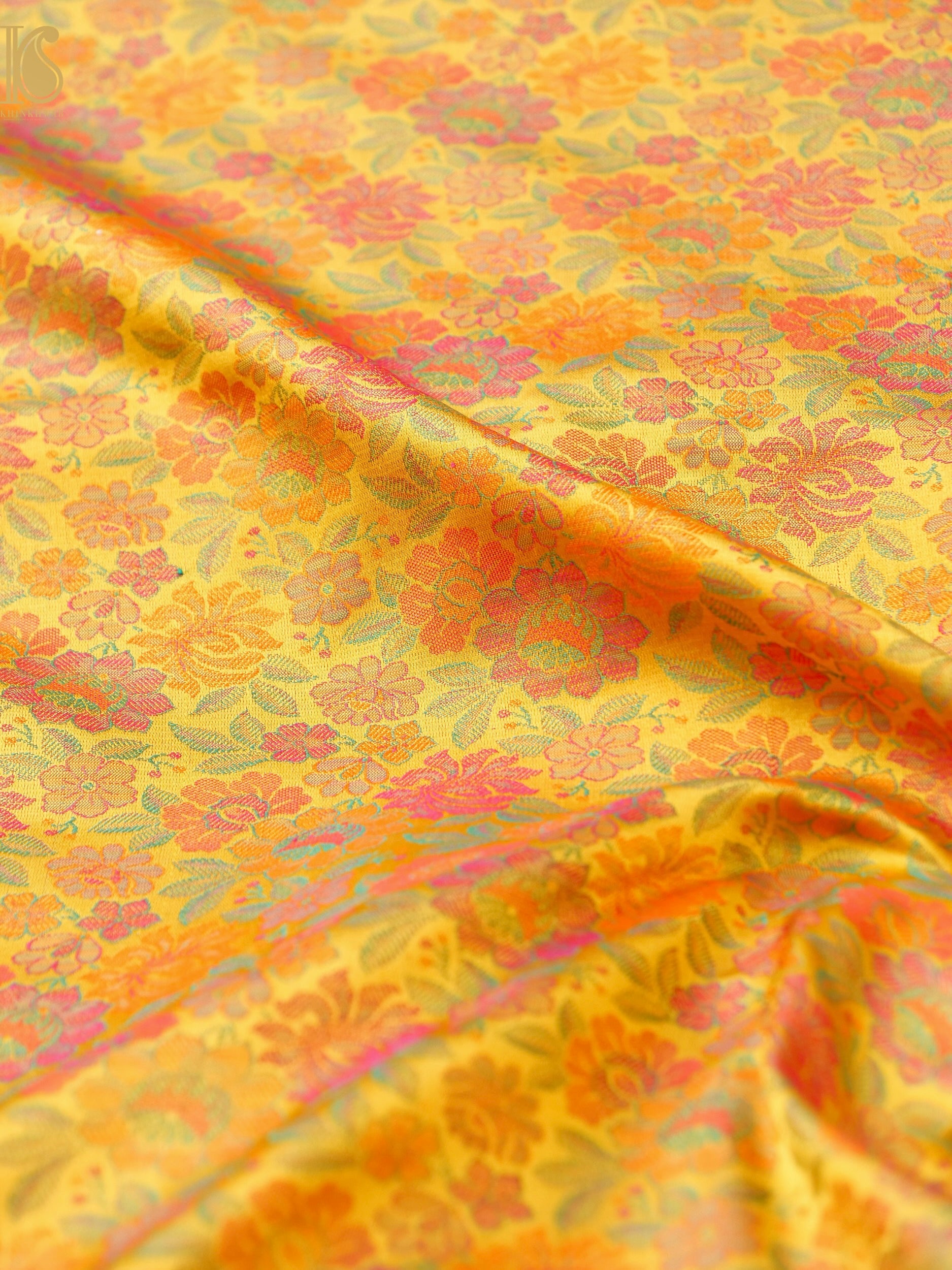 Handloom Banarasi Tanchoi Silk Peonies Fabric