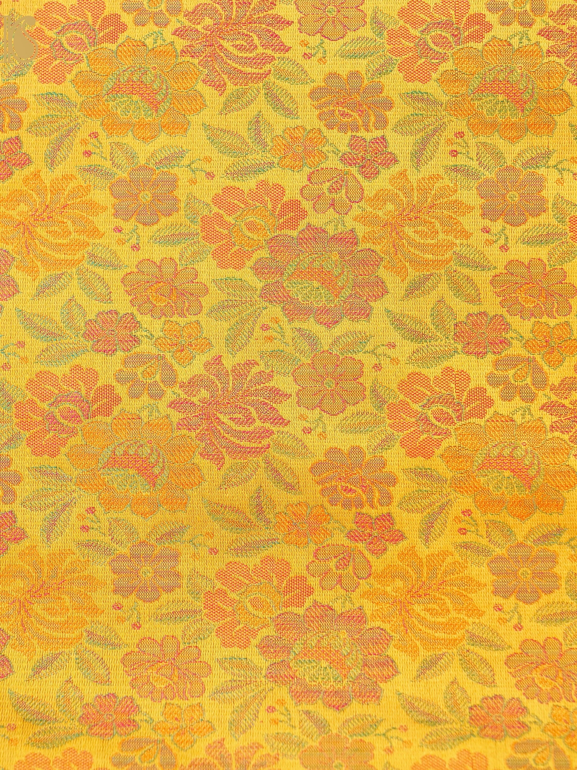 Handloom Banarasi Tanchoi Silk Peonies Fabric