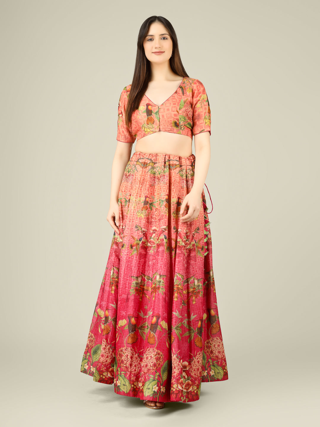 Tussar Silk Print Kalidar Stitched Lehenga Set - Khinkhwab
