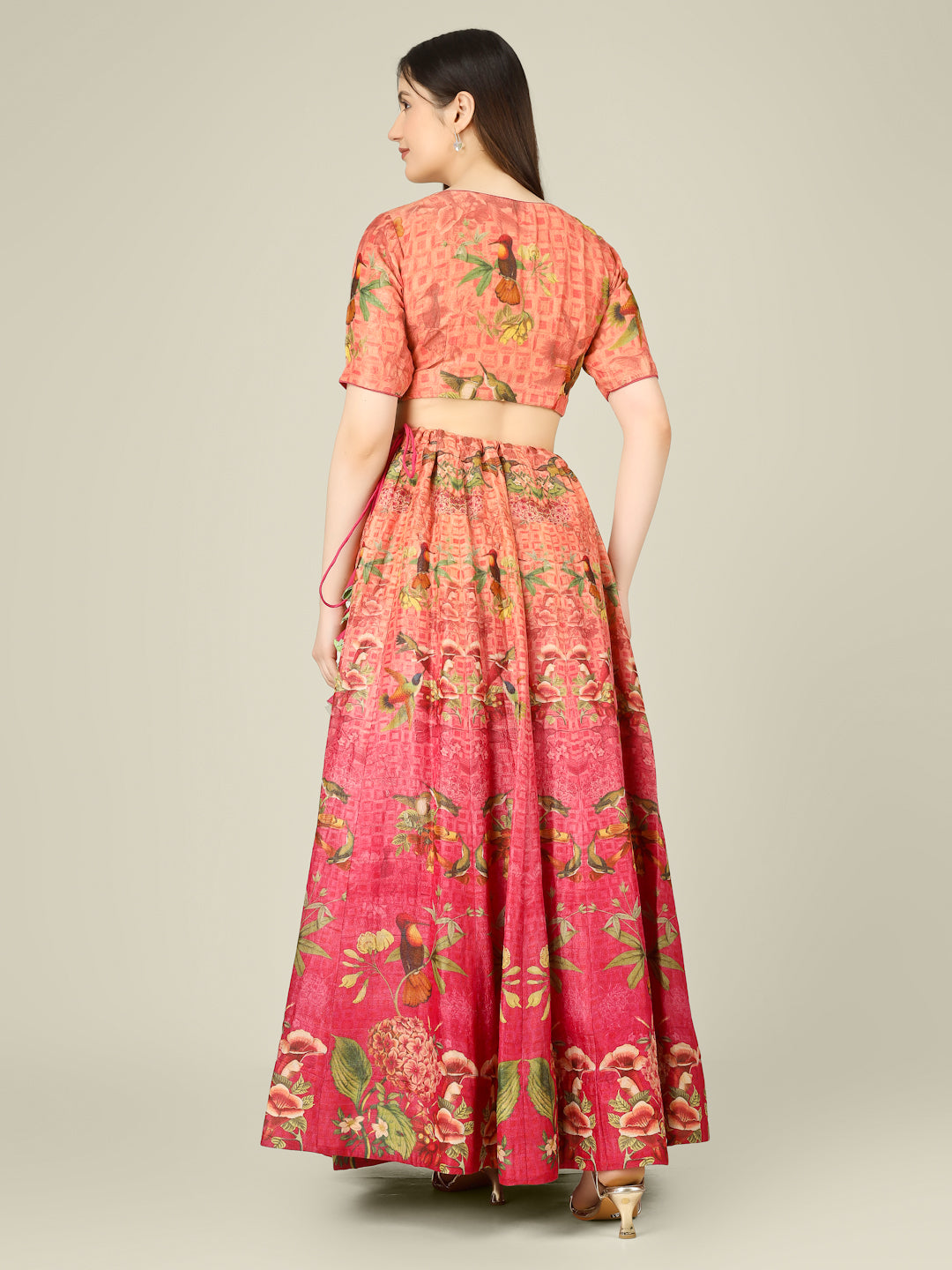 Tussar Silk Print Kalidar Stitched Lehenga Set - Khinkhwab