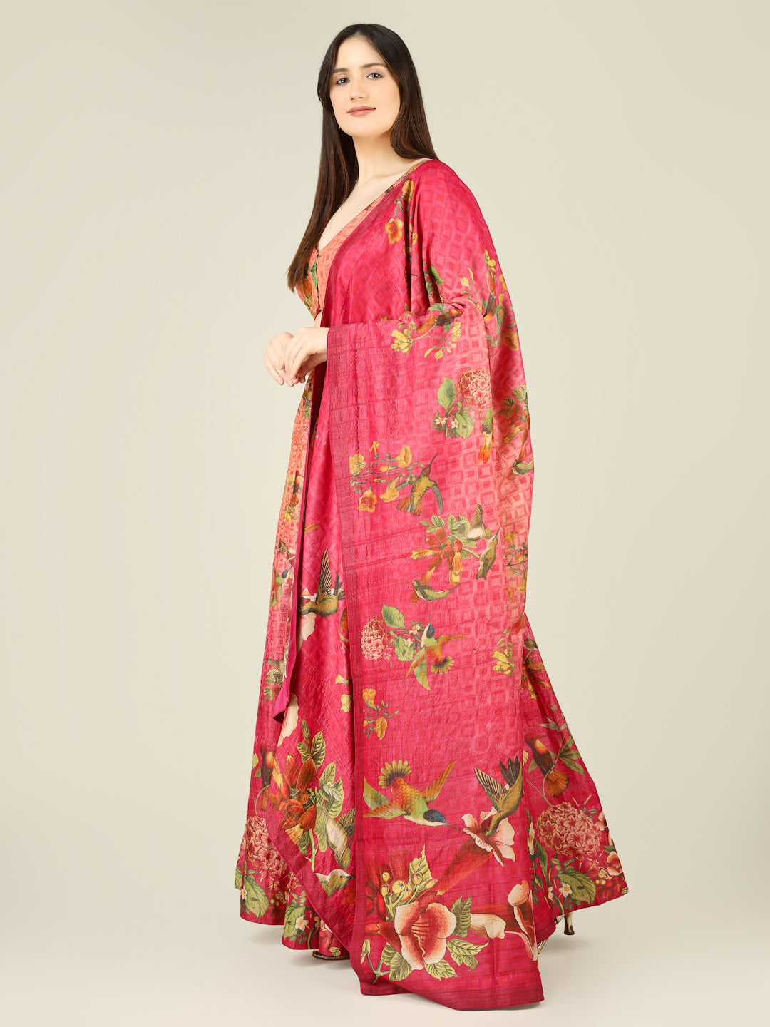 Tussar Silk Print Kalidar Stitched Lehenga Set - Khinkhwab