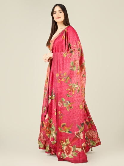 Tussar Silk Print Kalidar Stitched Lehenga Set - Khinkhwab