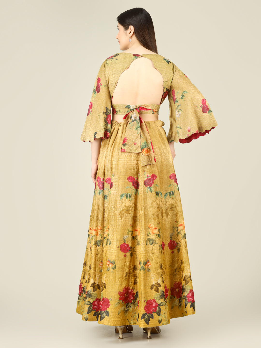 Tussar Silk Print Kalidar Stitched Lehenga Set - Khinkhwab