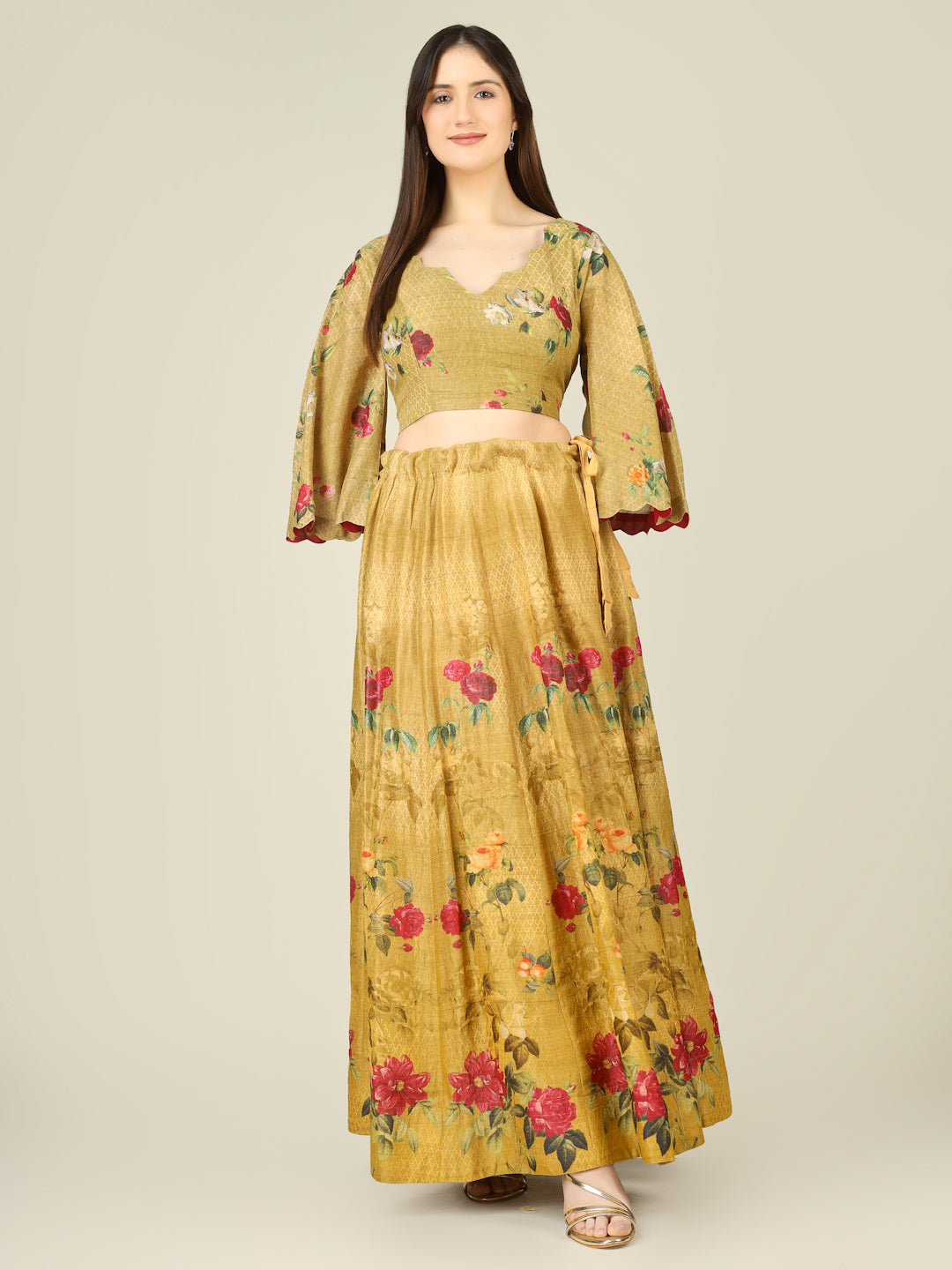 Tussar Silk Print Kalidar Stitched Lehenga Set - Khinkhwab