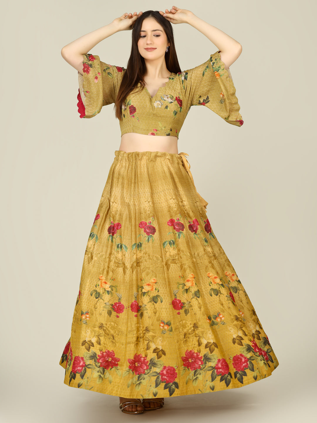 Tussar Silk Print Kalidar Stitched Lehenga Set - Khinkhwab