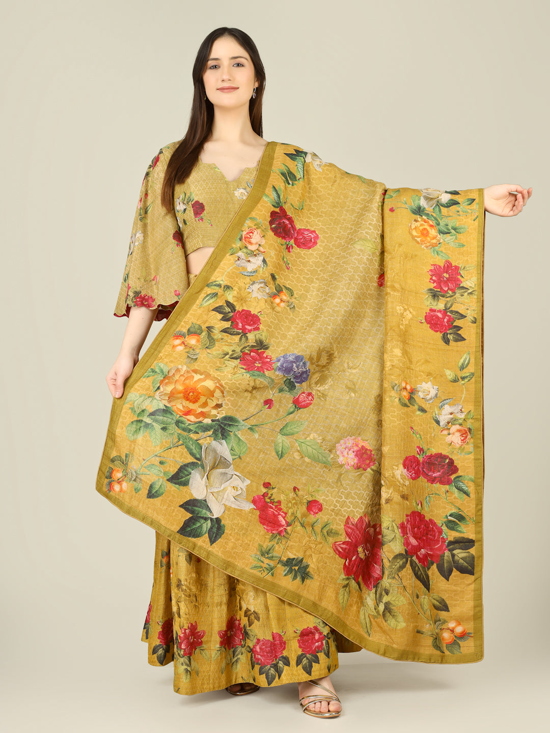 Tussar Silk Print Kalidar Stitched Lehenga Set - Khinkhwab