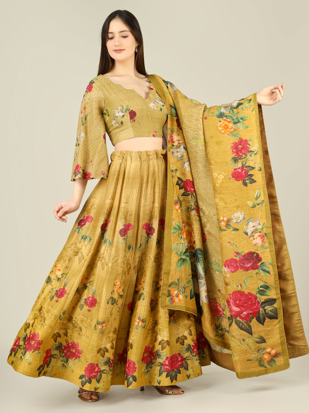 Tussar Silk Print Kalidar Stitched Lehenga Set - Khinkhwab