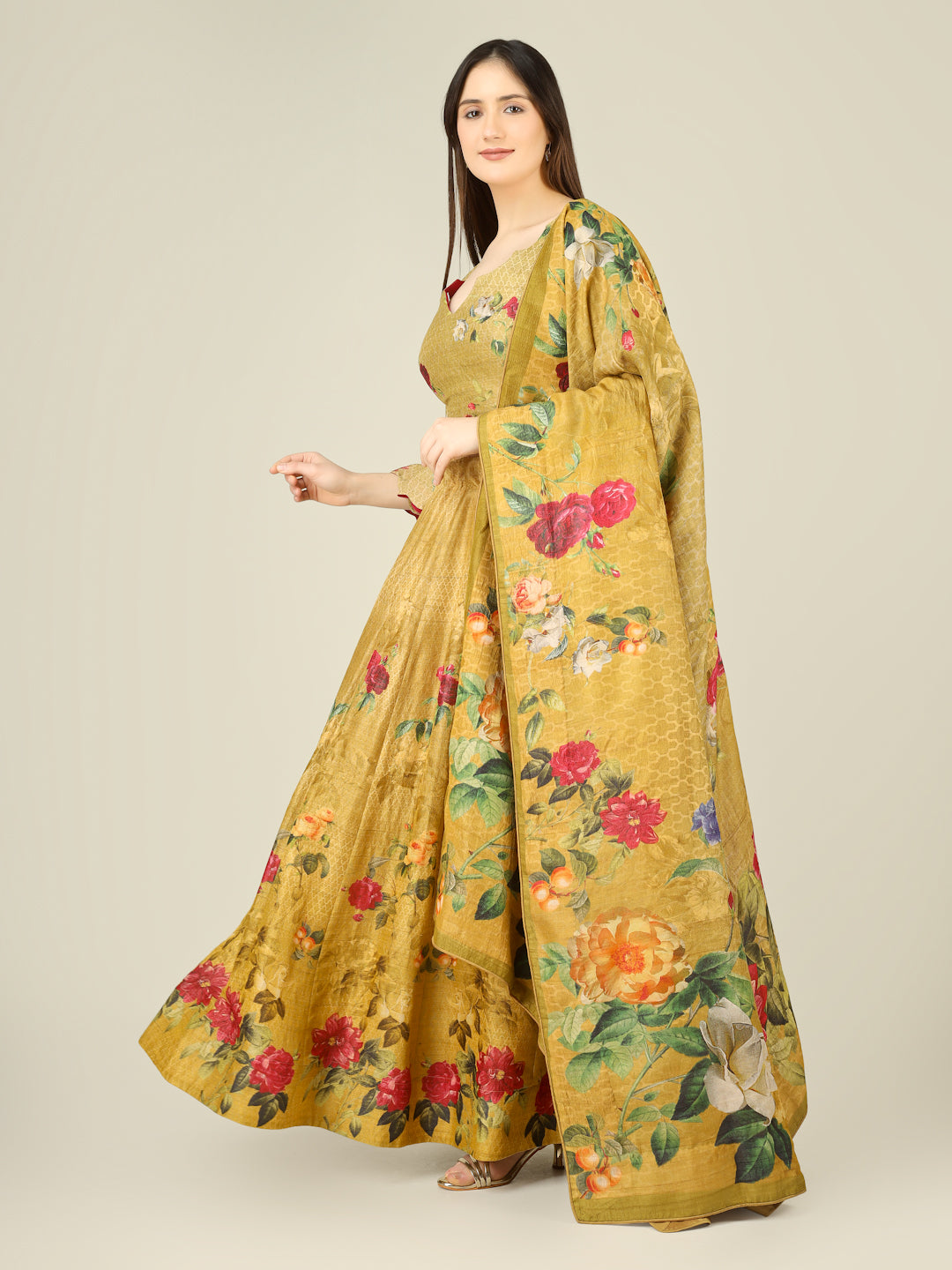 Tussar Silk Print Kalidar Stitched Lehenga Set - Khinkhwab