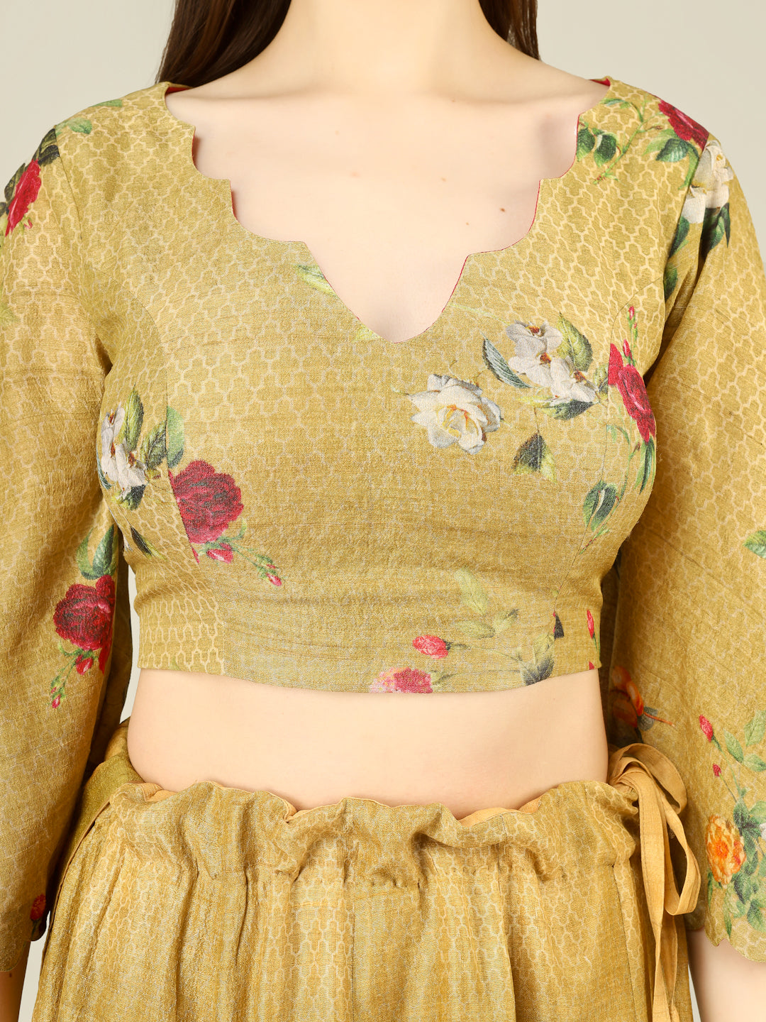 Tussar Silk Print Kalidar Stitched Lehenga Set - Khinkhwab