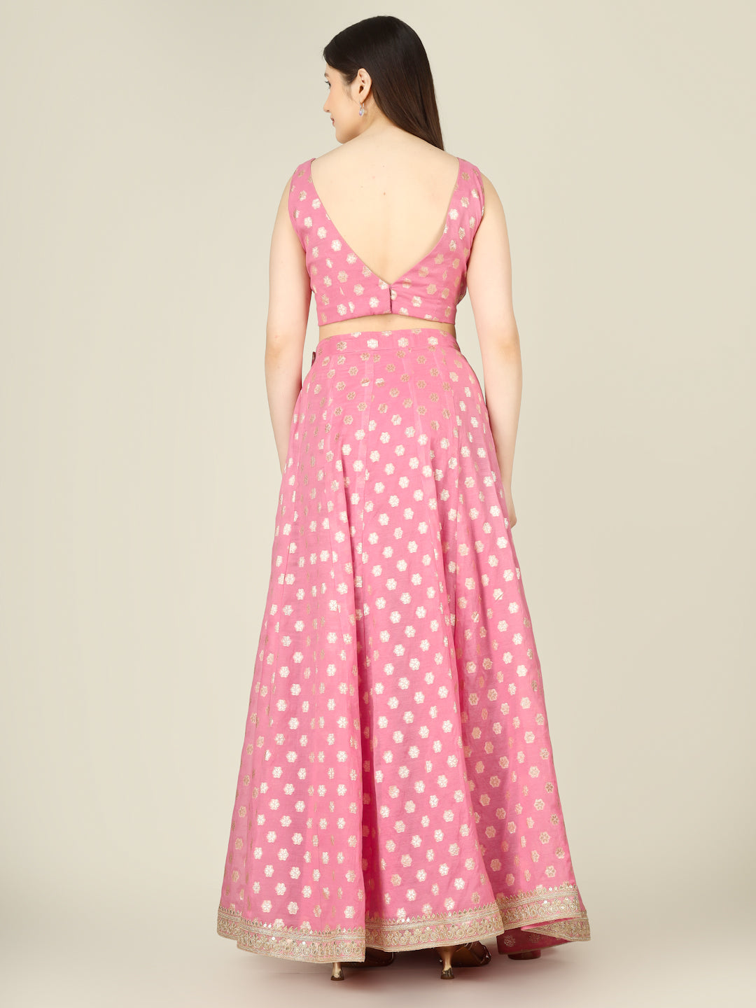 Banarasi Chanderi Kalidar Lehenga Stitched Set - Khinkhwab