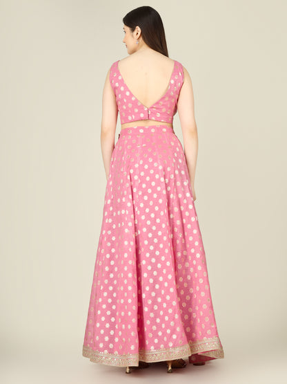 Banarasi Chanderi Kalidar Lehenga Stitched Set - Khinkhwab