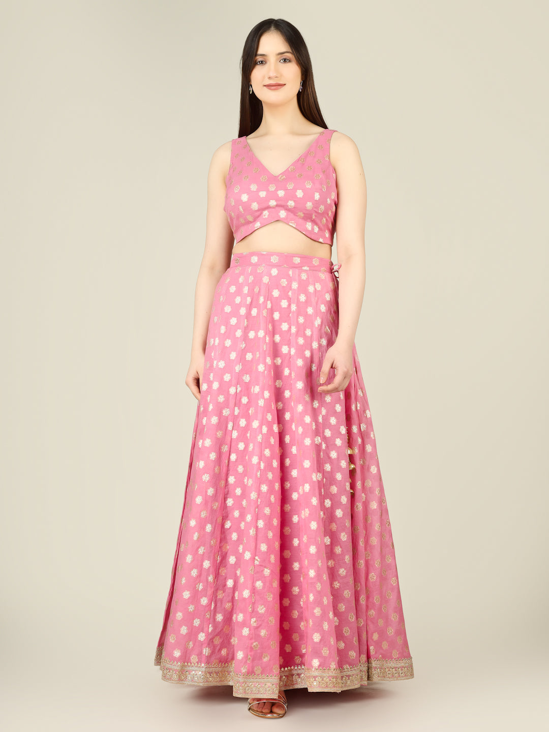 Banarasi Chanderi Kalidar Lehenga Stitched Set - Khinkhwab