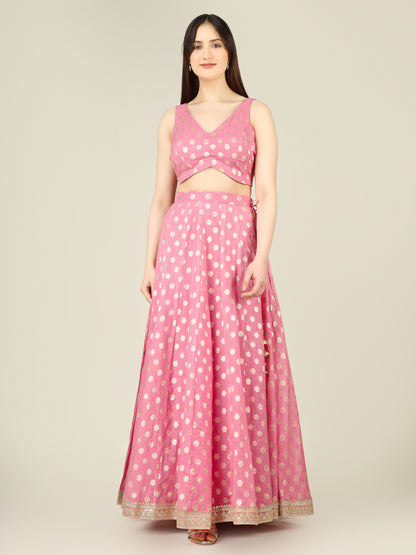 Banarasi Chanderi Kalidar Lehenga Stitched Set - Khinkhwab