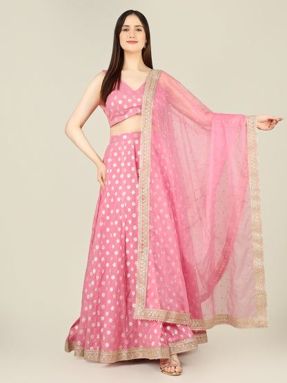 Banarasi Chanderi Kalidar Lehenga Stitched Set - Khinkhwab